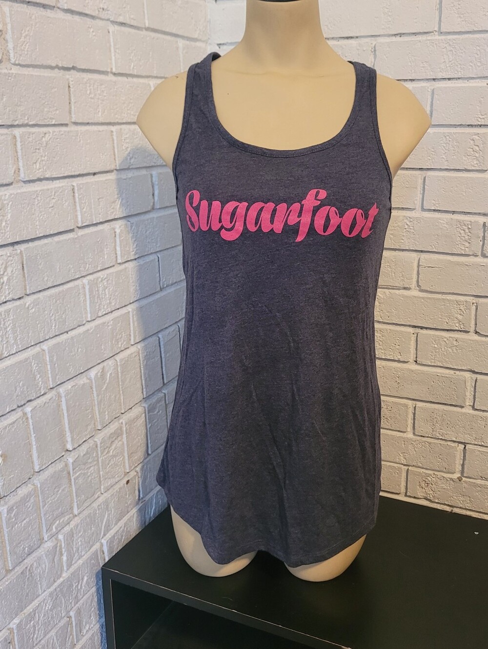 Charcoal Grey Sugarfoot Pink Graphic Racerback Tank Top Women's M No Size Tag